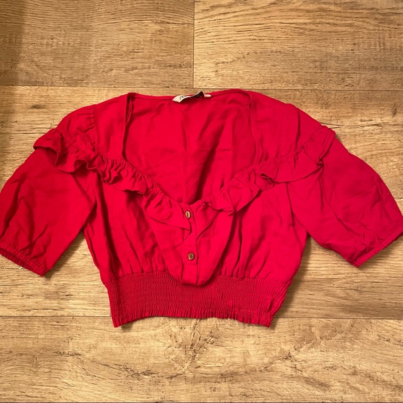 NWOT Zara daisy red crop top with puffed sleeves - Picture 6 of 10